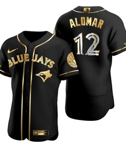 Toronto Blue Jays #12 Roberto Alomar Mlb Golden Brandedition Black Jersey Gift For Blue Jays Fans - Robokeg