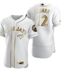 Toronto Blue Jays #12 Roberto Alomar Mlb Golden Brandedition White Jersey Gift For Blue Jays Fans - Robokeg