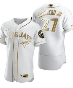 Toronto Blue Jays #27 Vladimir Guerrero Mlb Golden Brandedition White Jersey Gift For Blue Jays Fans - Robokeg