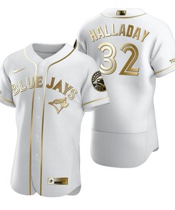 Toronto Blue Jays #32 Roy Halladay Mlb Golden Brandedition White Jersey Gift For Blue Jays Fans - Robokeg
