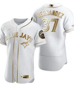 Toronto Blue Jays #37 Teoscar Hernandez Mlb Golden Brandedition White Jersey Gift For Blue Jays Fans - Robokeg