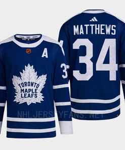Toronto Maple Leafs 2022 Reverse Retro 2.0 Auston Matthews 34 Blue Primegreen Jersey Men's - Robokeg