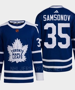 Toronto Maple Leafs 2022 Reverse Retro 2.0 Ilya Samsonov 35 Blue Primegreen Jersey Men's - Robokeg