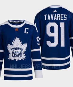 Toronto Maple Leafs 2022 Reverse Retro 2.0 John Tavares 91 Blue Primegreen Jersey Men's - Robokeg