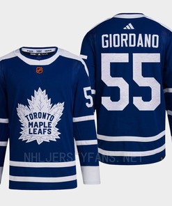 Toronto Maple Leafs 2022 Reverse Retro 2.0 Mark Giordano 55 Blue Primegreen Jersey Men's - Robokeg