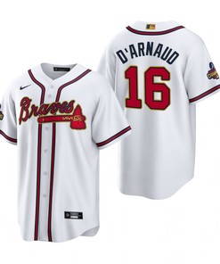 Travis d'Arnaud 16 Jersey, Atlanta Braves White 2022-23 Gold Program Jersey - Robokeg