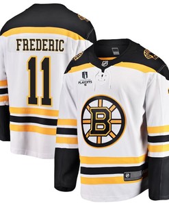 Trent Frederic 11 Boston Bruins Stanley Cup 2023 Playoffs Patch Away Breakaway Men Jersey - White - Robokeg