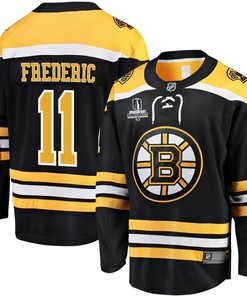 Trent Frederic 11 Boston Bruins Stanley Cup 2023 Playoffs Patch Home Breakaway Men Jersey - Black - Robokeg