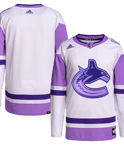 Vancouver Canucks Adidas Hockey Fights Cancer Primegreen Authentic Blank Practice Jersey - White/purple Nhl - Robokeg