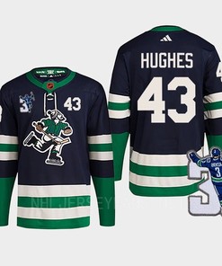 Vancouver Canucks Quinn Hughes 43 Navy Reverse Retro 2.0 Kevin Bieska Patch Jersey - Robokeg