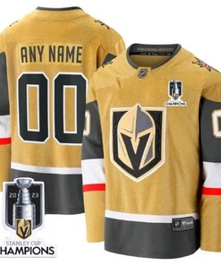 Vegas Golden Knights 2023 Stanley Cup Champions Patch Custom 00 Home Breakaway Jersey - Gold - Robokeg