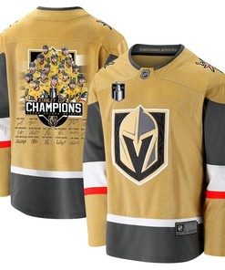 Vegas Golden Knights Players Signatures 2023 Stanley Cup Men Jersey - Yellow - Robokeg