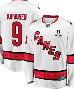 Ville Koivunen 9 Carolina Hurricanes Stanley Cup 2023 Playoffs Patch Away Breakaway Men Jersey - White - Robokeg