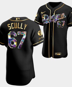 Vin Forever Los Angeles Dodgers Vin Scully 67 Black Jersey Golden Diamond - Robokeg