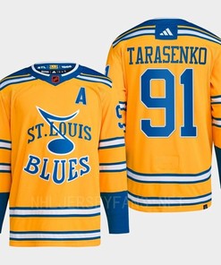 Vladimir Tarasenko 91 Reverse Retro 2.0 2022 St. Louis Blues Yellow Jersey Primegreen - Robokeg