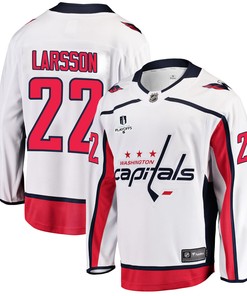 Washington Capitals Johan Larsson 22 Away 2022 Stanley Cup Playoffs Breakaway Men Jersey - White - Robokeg