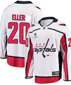 Washington Capitals Lars Eller 20 Away 2022 Stanley Cup Playoffs Breakaway Men Jersey - White - Robokeg