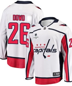 Washington Capitals Nic Dowd 26 Away 2022 Stanley Cup Playoffs Breakaway Men Jersey - White - Robokeg