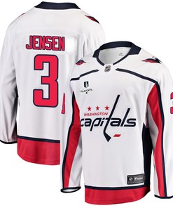 Washington Capitals Nick Jensen 3 Away 2022 Stanley Cup Playoffs Breakaway Men Jersey - White - Robokeg