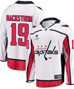 Washington Capitals Nicklas Backstrom 19 Away 2022 Stanley Cup Playoffs Breakaway Men Jersey - White - Robokeg