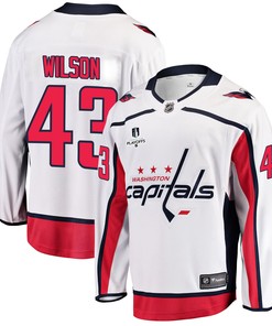 Washington Capitals Tom Wilson 43 Away 2022 Stanley Cup Playoffs Breakaway Men Jersey - White - Robokeg
