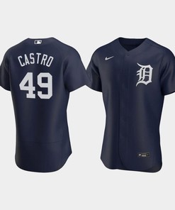 Willi Castro 49 Detroit Tigers Team Logo Navy Alternate Jersey - Robokeg