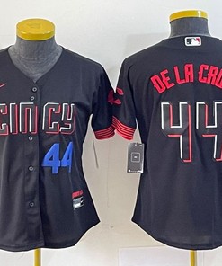Women Cincinnati Reds #44 Blue Elly De La Cruz Jersey - Black Red - Robokeg