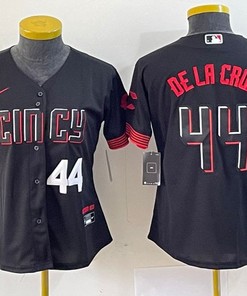 Women Cincinnati Reds #44 Elly De La Cruz Jersey - Black Red - Robokeg