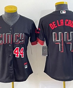 Women Cincinnati Reds #44 Red Elly De La Cruz Jersey - Black Red - Robokeg