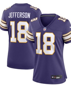 Women Minnesota Vikings #18 Justin Jefferson Purple 2023 Stitched Game Jersey - Robokeg