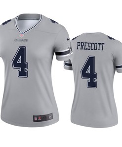 Womens Dallas Cowboys Dak Prescott Silver Inverted Legend Jersey - Robokeg