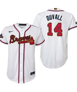 Youth Adam Duvall 14 Jersey, Atlanta Braves White 2022-23 Gold Program Jersey - Robokeg