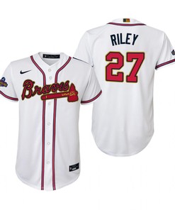 Youth Austin Riley 27 Jersey, Atlanta Braves White 2022-23 Gold Program Jersey - Robokeg
