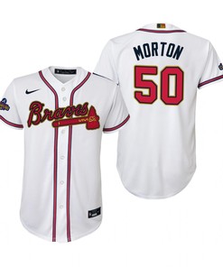 Youth Charlie Morton 50 Jersey, Atlanta Braves White 2022-23 Gold Program Jersey - Robokeg