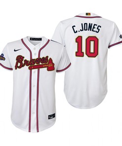 Youth Chipper Jones 10 Jersey, Atlanta Braves White 2022-23 Gold Program Jersey - Robokeg