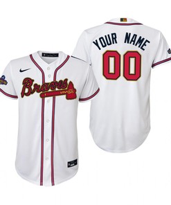 Youth Custom 00 Atlanta Braves White 2022-23 Gold Program Jersey - Robokeg