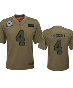 Youth Dallas Cowboys Dak Prescott Camo 2019 Salute To Service Game Jersey - Robokeg
