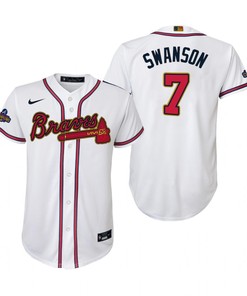 Youth Dansby Swanson 7 Jersey, Atlanta Braves White 2022-23 Gold Program Jersey - Robokeg