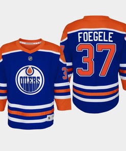 Youth Edmonton Oilers Warren Foegele 37 Home Player 2022-23 Jersey Royal - Robokeg