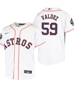 Youth Houston Astros Framber Valdez 59 White 2022-23 World Series Jersey - Robokeg