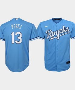 Youth Kansas City Royals Salvador Perez 13 Light Blue Alternate Jersey - Robokeg