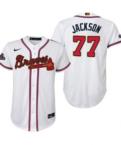 Youth Luke Jackson 77 Jersey, Atlanta Braves White 2022-23 Gold Program Jersey - Robokeg