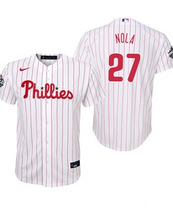 Youth Philadelphia Phillies Aaron Nola 27 White 2022-23 World Series Jersey - Robokeg