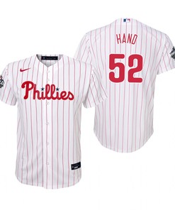 Youth Philadelphia Phillies Brad Hand 52 White 2022-23 World Series Jersey - Robokeg