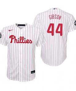 Youth Philadelphia Phillies Kyle Gibson 44 White 2022-23 World Series Jersey - Robokeg