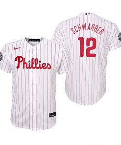 Youth Philadelphia Phillies Kyle Schwarber 12 White 2022-23 World Series Jersey - Robokeg