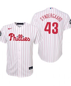 Youth Philadelphia Phillies Noah Syndergaard 43 White 2022-23 World Series Jersey - Robokeg