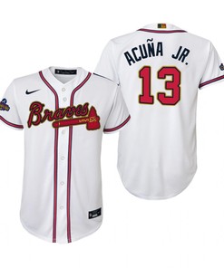 Youth Ronald Acuna Jr. 13 Jersey, Atlanta Braves White 2022-23 Gold Program Jersey - Robokeg