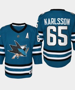 Youth San Jose Sharks Erik Karlsson 65 Home 2022-23 Jersey Teal - Robokeg
