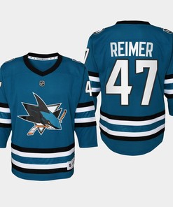 Youth San Jose Sharks James Reimer 47 Home 2022-23 Jersey Teal - Robokeg